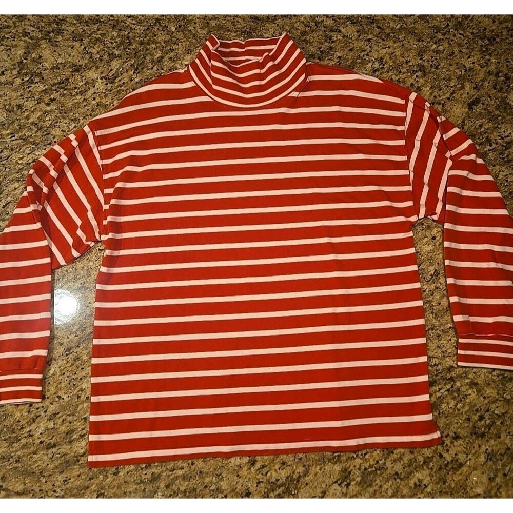 Silvercord Long Sleeve Mock Turtleneck Sz XL Red and White Striped